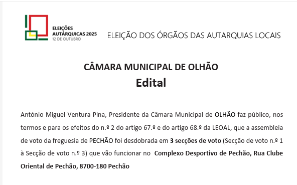 Eleições Autárquicas 2025 - Secções de Voto