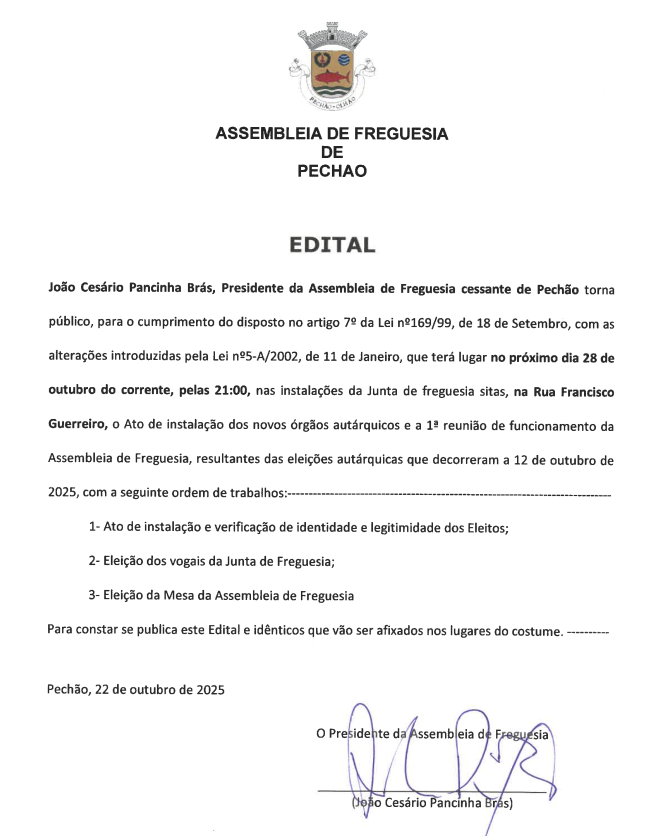 Instalação dos novos orgãos autárquicos